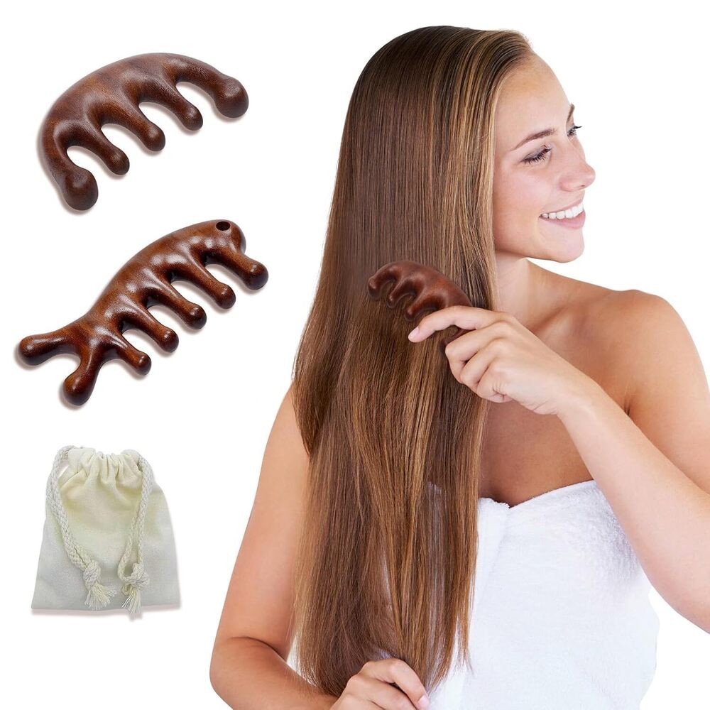 2 Pack Wooden Head Scalp Massager Comb, Sandalwood Scalp Massage Wood